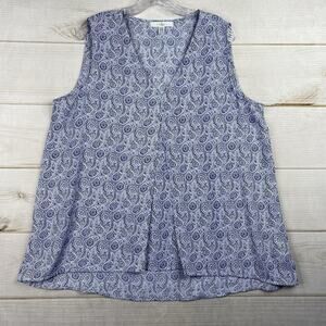 Fever Blouse Womens XL Blue Paisley Sleeveless Asymmetrical Layered Colorful